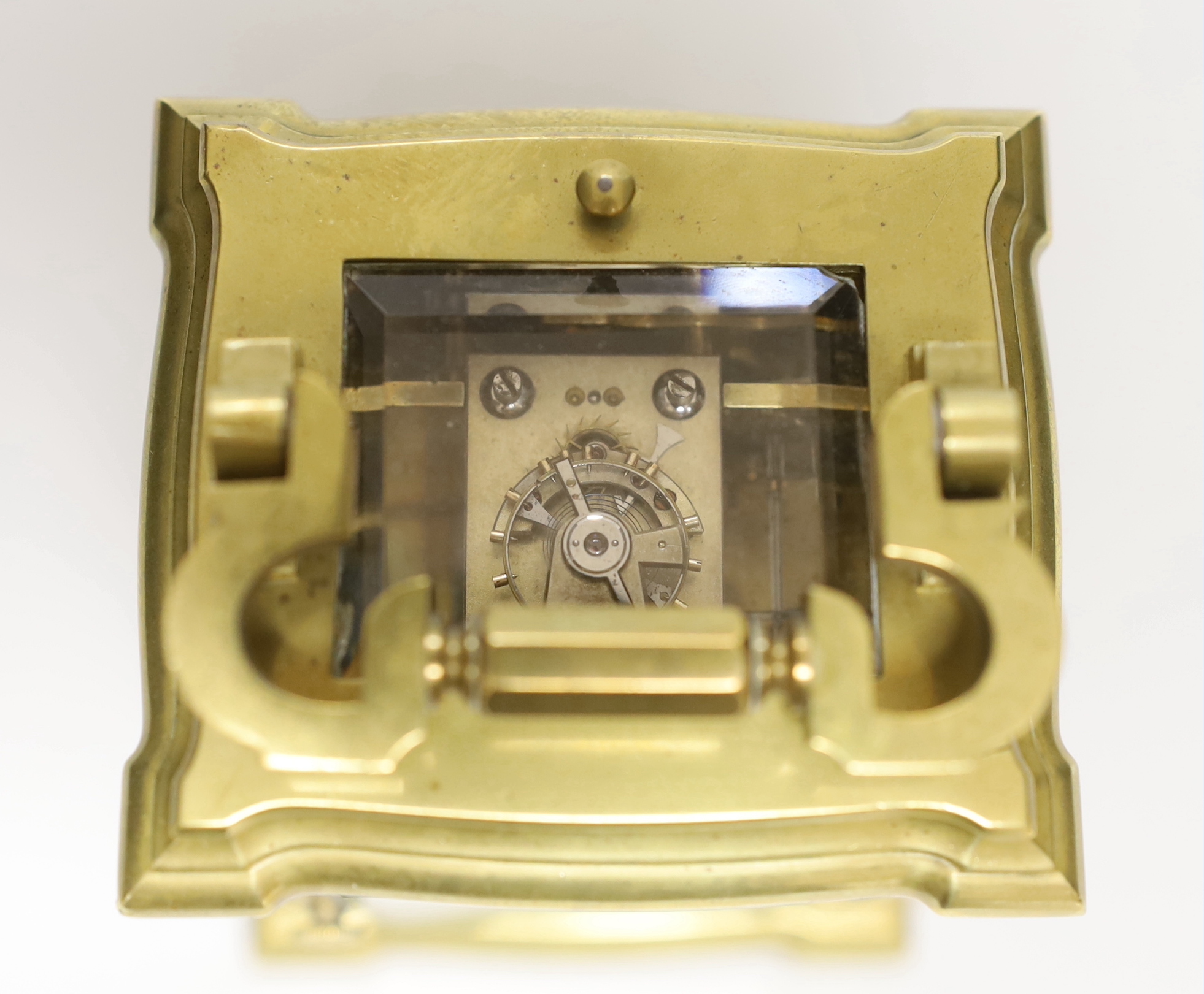 A brass repeating carriage clock by Richard & Co., with Roman numerals, 17cm high